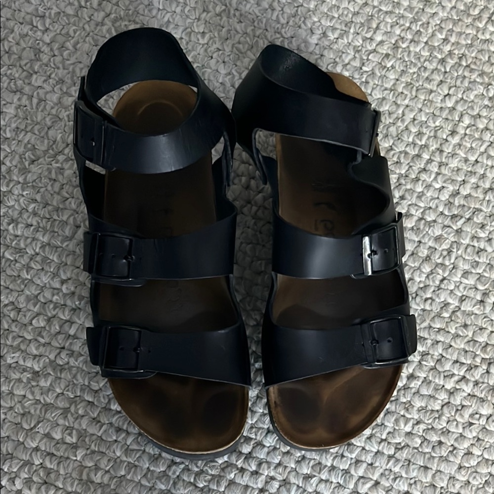 Birkenstock Black Sandals with Adjustable Straps and Cork Footbed